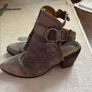 Sbicca Taupe Cutout Suede Ankle Boots with Buckle